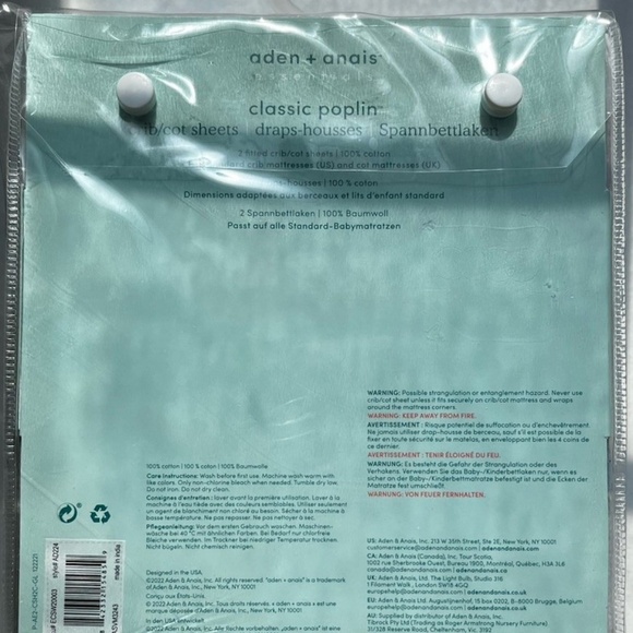 aden + anais Essentials Classic Crib Sheets 2 pack 100% Cotton Alphabet Animals - Picture 8 of 8